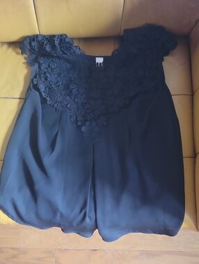 Black Lace Yoke Women's Top